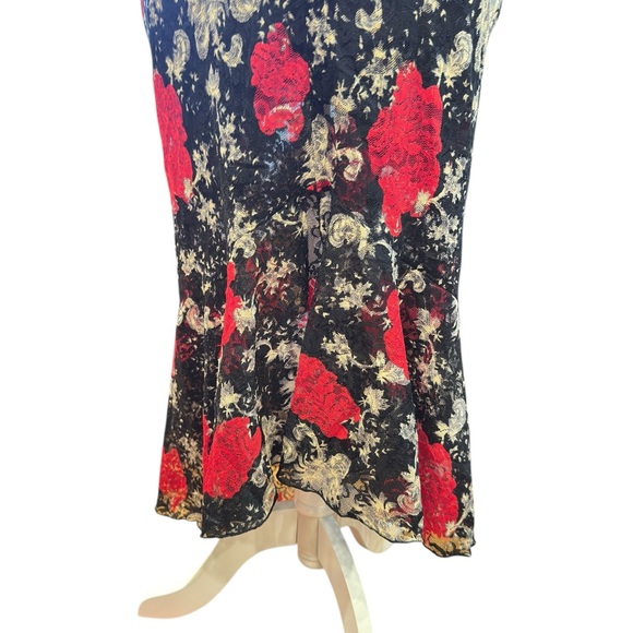 Y2K Valentine rose lace dress. V neck Size M fits 4-6 high low front zip back - Picture 6 of 7